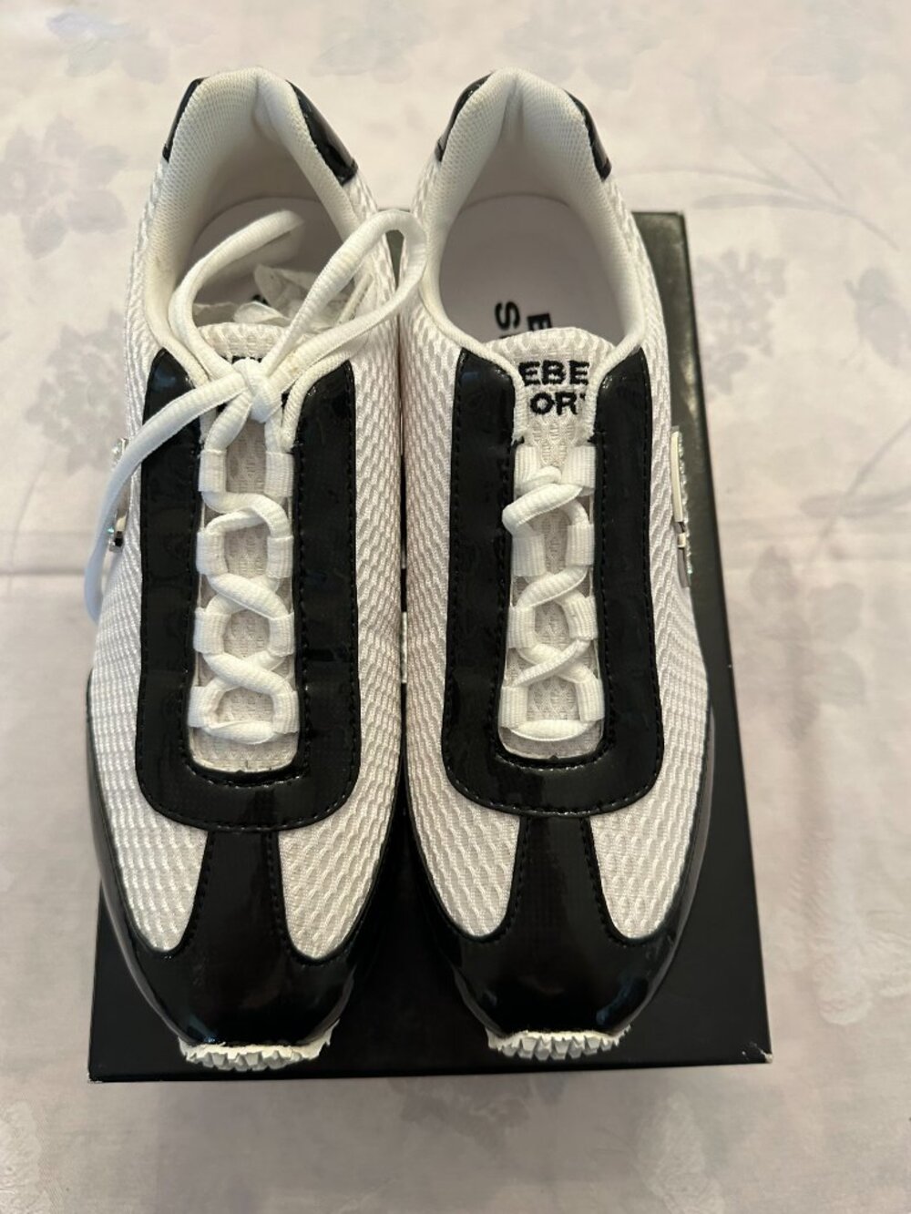 Bebe Sport Becky Sneakers Size 8 White Black Rhinestone Logo Y2K
